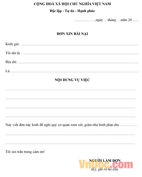 Mẫu Đơn xin bãi nại của người bị hại