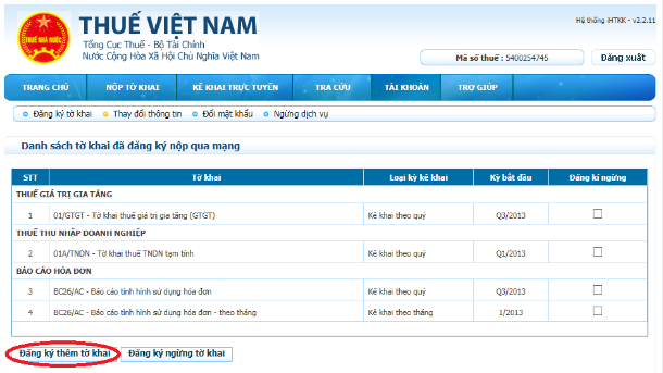 Báo cáo tình hình sử dụng hóa đơn theo tháng