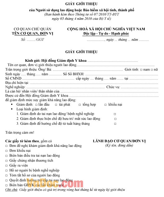 Biểu mẫu liên quan đến giám định y khoa