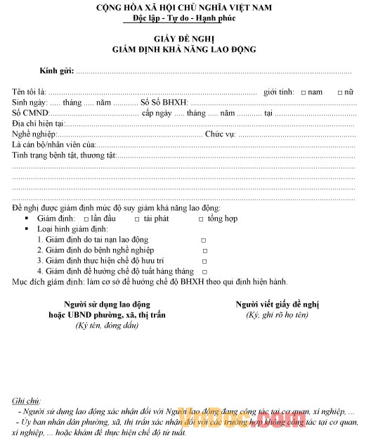 Biểu mẫu liên quan đến giám định y khoa