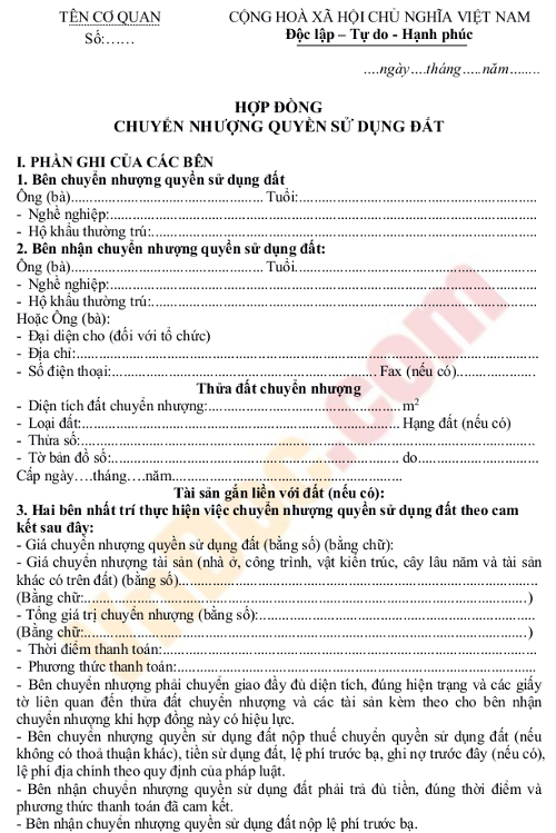 Hợp đồng chuyển nhượng quyền sử dụng đất