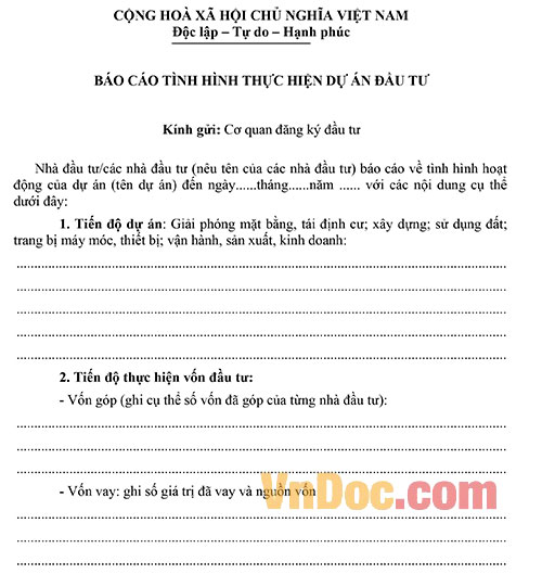 Mẫu báo cáo tình hình thực hiện dự án đầu tư