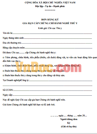 Đơn đăng ký gia hạn 