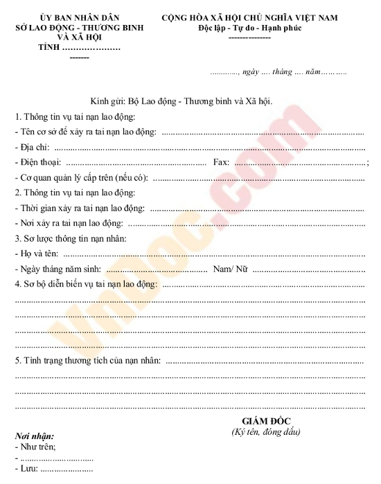 Mẫu báo cáo nhanh tai nạn lao động chết người