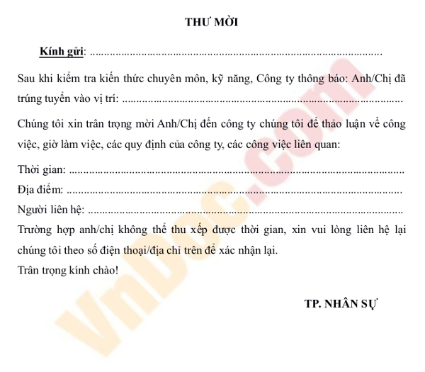 Thông báo trúng tuyển dụng