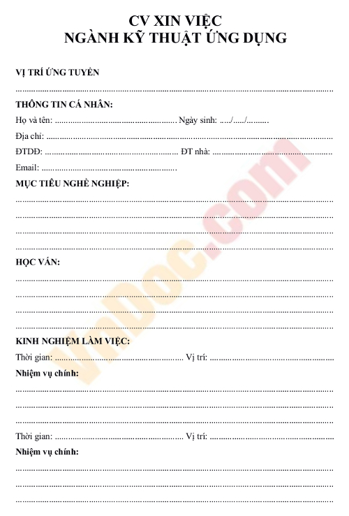 CV xin việc ngành kỹ thuật ứng dụng