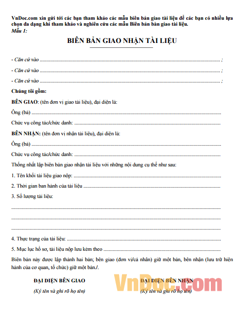 Biên bản giao nhận