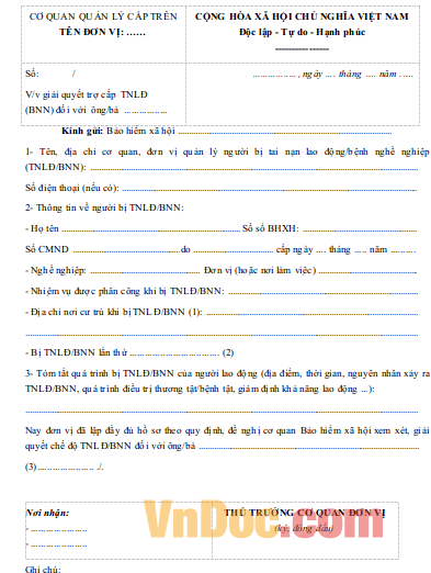 Đơn đề nghị giải quyết chế độ lao động