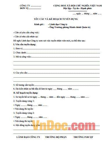 Mẫu yêu cầu và tuyển dụng nhân sự 2016