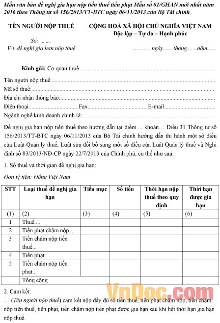 Văn bản gia hạn nộp tiền thuế, tiền phạt