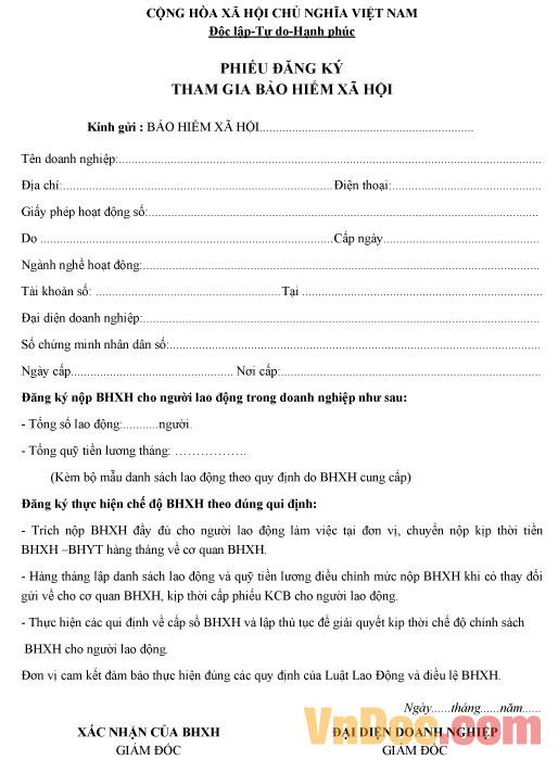 Mẫu đơn đăng ký bảo hiểm xã hội