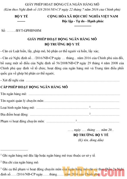 Giấy phép hoạt động ngân hàng mô