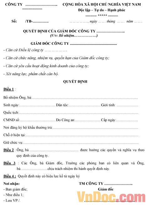 Quyết định bổ nhiệm