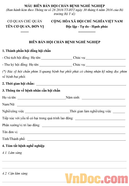 Mẫu biên bản hội chẩn bệnh nghề nghiệp