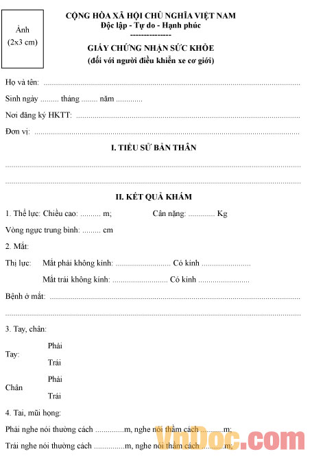 Giấy chứng nhận sức khỏe quân sự