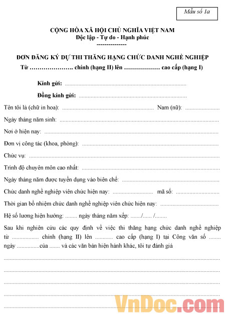 Đơn đăng ký dự thi thăng hạng chức danh nghề nghiệp