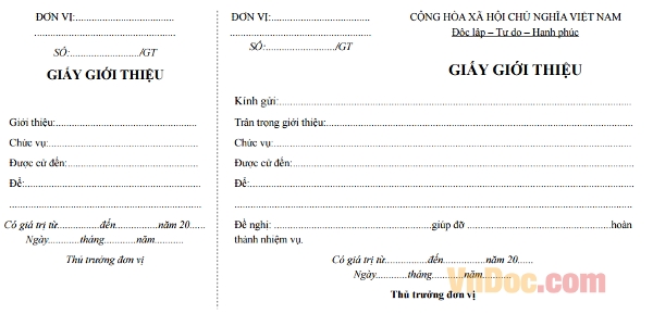 Mẫu giấy giới thiệu chuẩn - Giấy giới thiệu - 2 liên