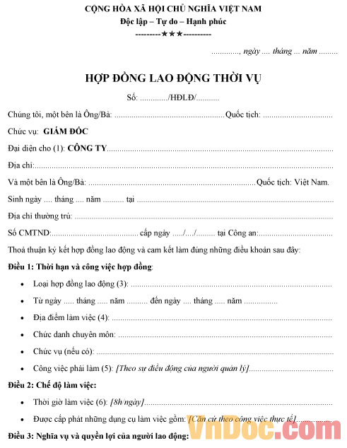 Hợp đồng lao động thời vụ