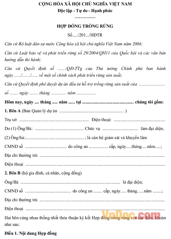 Hợp đồng trồng rừng