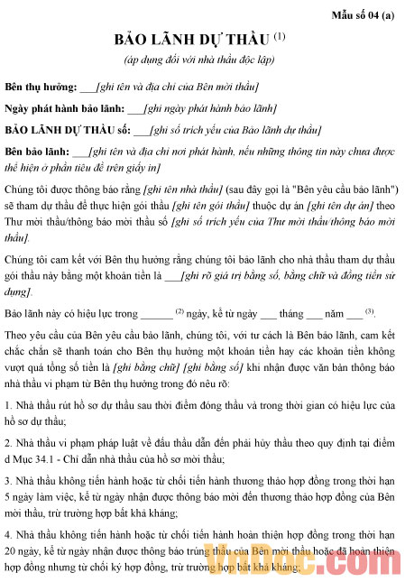 Mẫu bảo lãnh dự thầu mua sắm dược liệu và vị thuốc cổ truyền