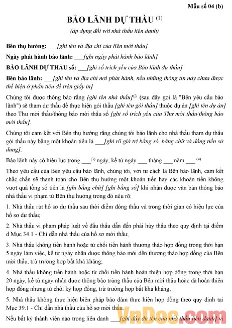 Mẫu bảo lãnh dự thầu mua sắm dược liệu và vị thuốc cổ truyền