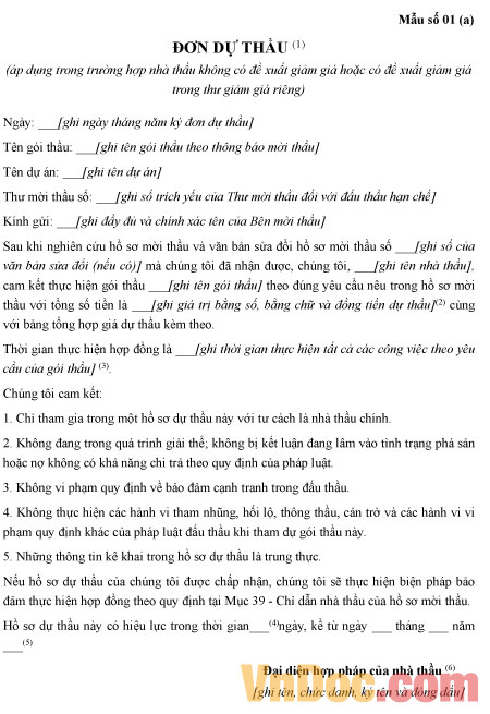 Mẫu đơn dự thầu mua sắm dược liệu và vị thuốc cổ truyền