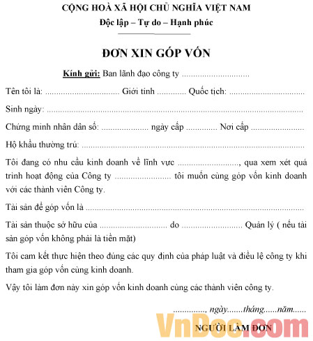 Mẫu đơn xin góp vốn