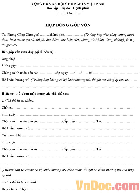 Mẫu hợp đồng góp vốn