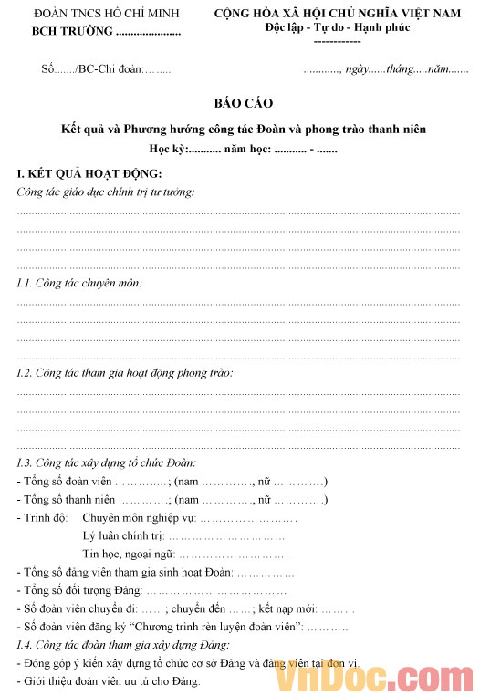 Mẫu báo cáo kết quả và phương hướng công tác Đoàn và phong trào thanh niên Biểu mẫu báo cáo kết quả và phương hướng công tác Đoàn và phong trào thanh niên