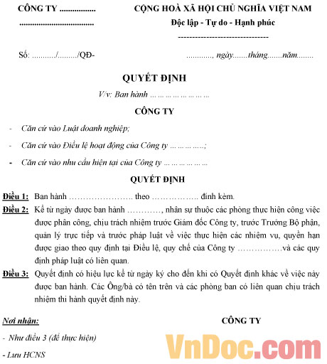 Mẫu quyết định ban hành