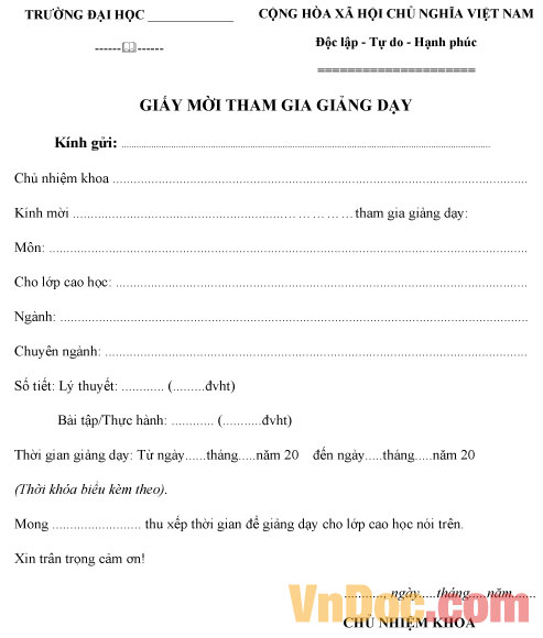 Giấy mời tham gia giảng dạy