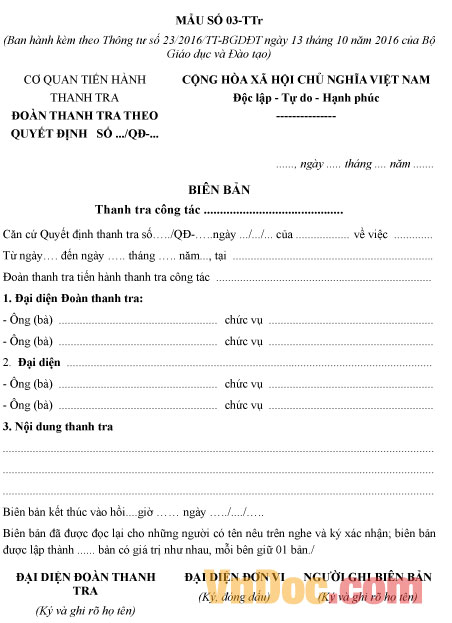 Mẫu biên bản thanh tra công tác trong các kỳ thi