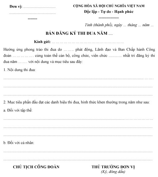 Văn bản đăng ký thi đua khen thưởng