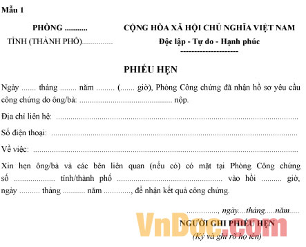 Mẫu phiếu hẹn trả kết quả