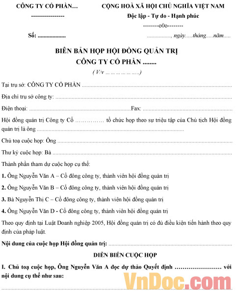 Biên bản họp hội đồng quản trị