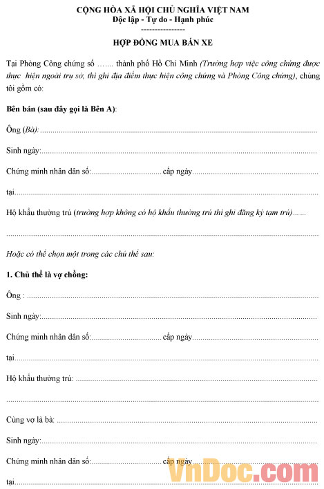 Mẫu hợp đồng mua bán phương tiện giao thông