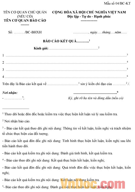 Mẫu báo cáo kết quả