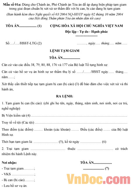 Lệnh tạm giam (giai đoạn chuẩn bị xét xử)