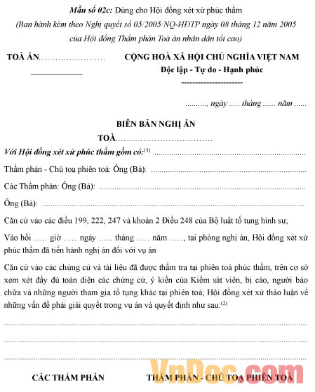 Mẫu 02c - Biên bản nghị án