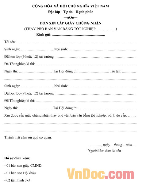 Mẫu đơn xin cấp giấy chứng nhận