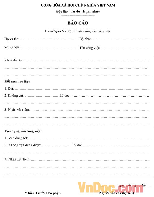 Báo cáo kết quả học tập và vận dụng vào công việc Mẫu báo cáo kết quả học tập và vận dụng vào công việc