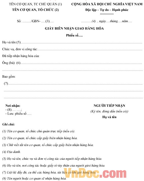 Giấy biên nhận giao hàng hóa Mẫu giấy biên nhận giao hàng hóa
