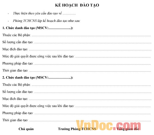 Mẫu kế hoạch đào tạo