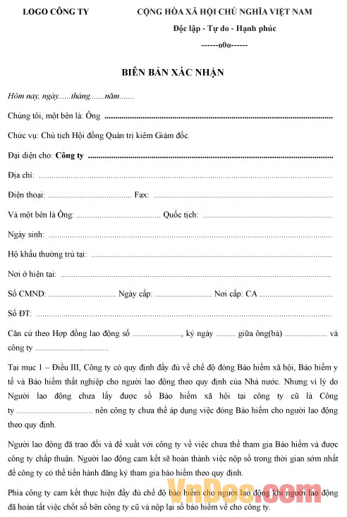 Mẫu bản xác nhận người lao động không tham gia bảo hiểm xã hội
