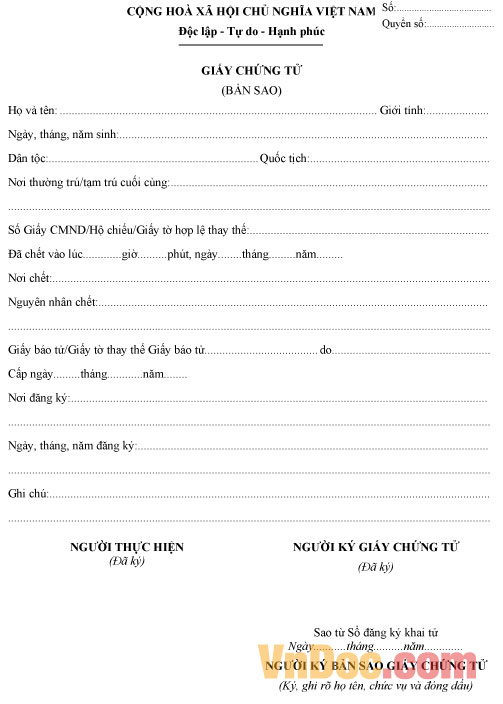 Bản sao giấy chứng tử