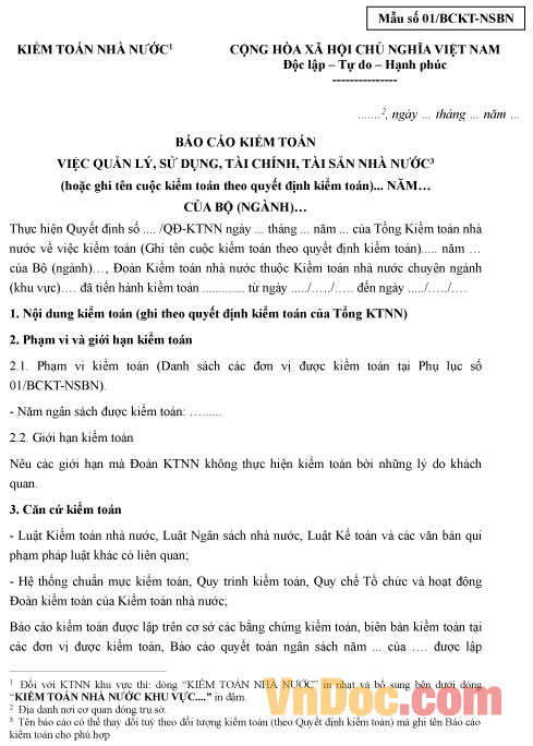 Mẫu báo cáo kiểm toán