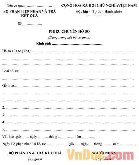 Mẫu phiếu chuyển hồ sơ