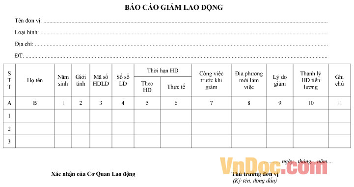 Mẫu báo cáo giảm lao động