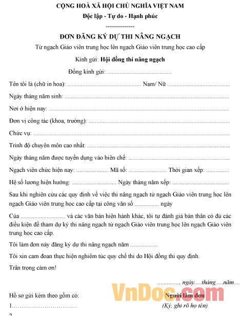 Mẫu đơn đăng ký dự thi nâng ngạch