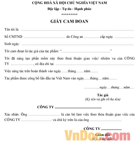 Mẫu giấy cam đoan của tác giả